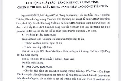 Biên bản họp bình xét đề nghị tặng danh hiệu tập thể và cá nhân trường Tiểu học Cồn Thoi năm học 2025-2026