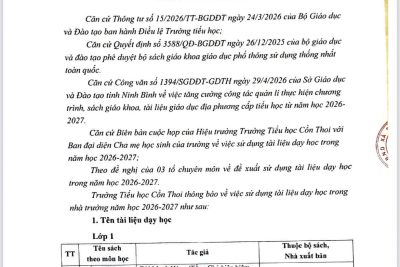 Thông báo Về việc sử dụng tài liệu dạy học trong nhà trường năm học 2026-2027